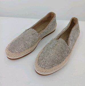 Anne Klein Women Flat Silver Slip-On Textile Elastic Glitter Size 8M